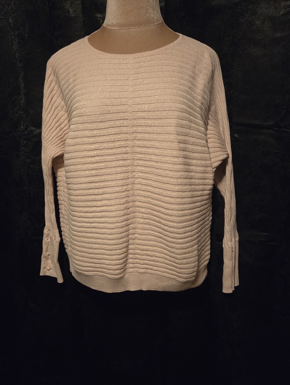 Soho XL Sweatee Blush Ribbed Scoopneck Sweater with Button Cuff